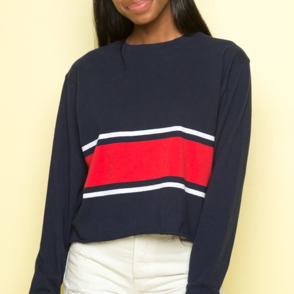 BRANDY MELVILLE ACACIA RED NAVY LONG SLEEVE TOP